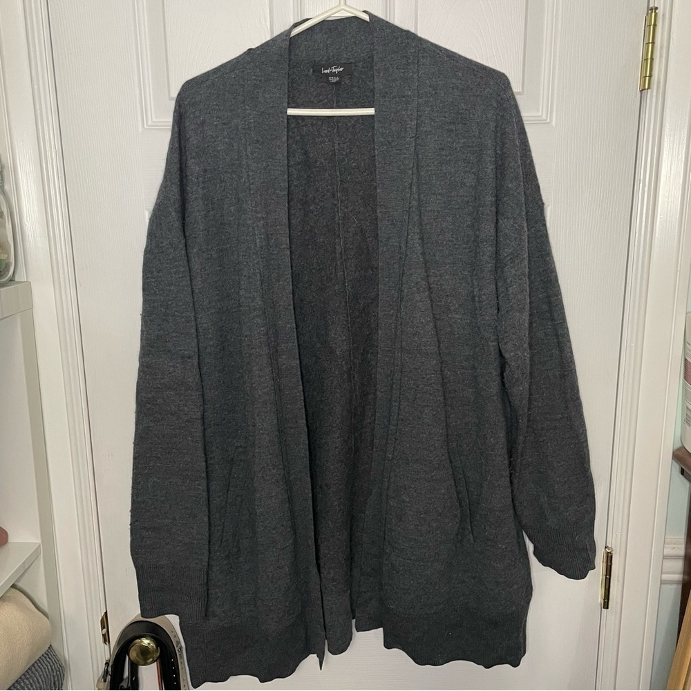 Lord & Taylor Grey Wool Blend Long Cardigan Sweater Extra Large